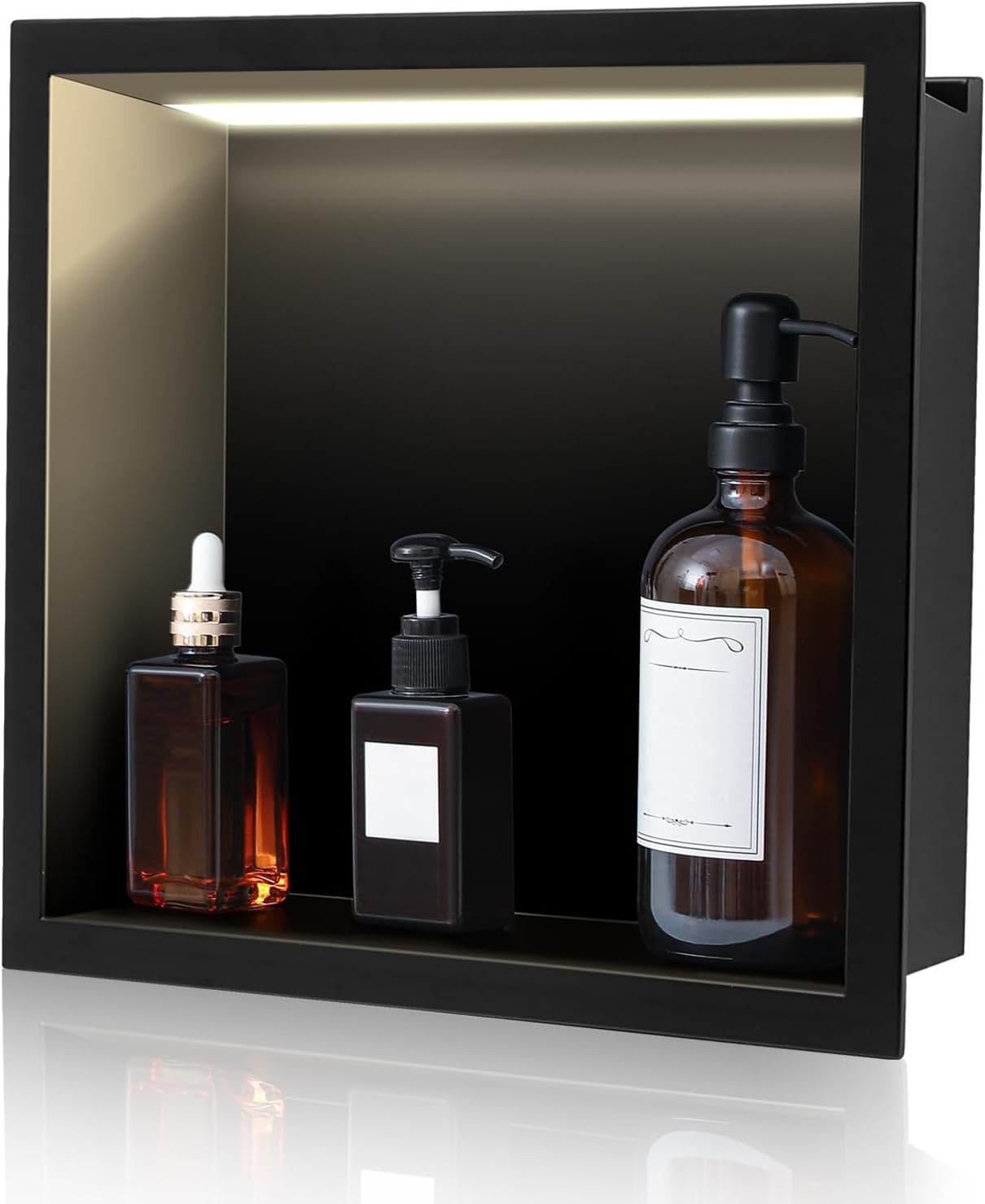 Zonon Stainless Steel Shower Niche LED Light Recessed Niche Shower Waterproof Recessed Wall Mounted No Tiling Required Alcove for Bathroom Storage Installation(12 x 12 Inches,Black) Black 12 x 12 Inches