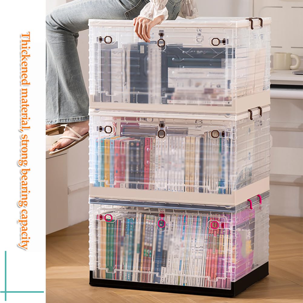 Cajas de Almacenamiento de plástico Grandes apilables con Tapa y Ruedas - Contenedores de Almacenamiento Plegables para Dormitorio, Sala de Estar y Cocina - Organizadores duraderos para una