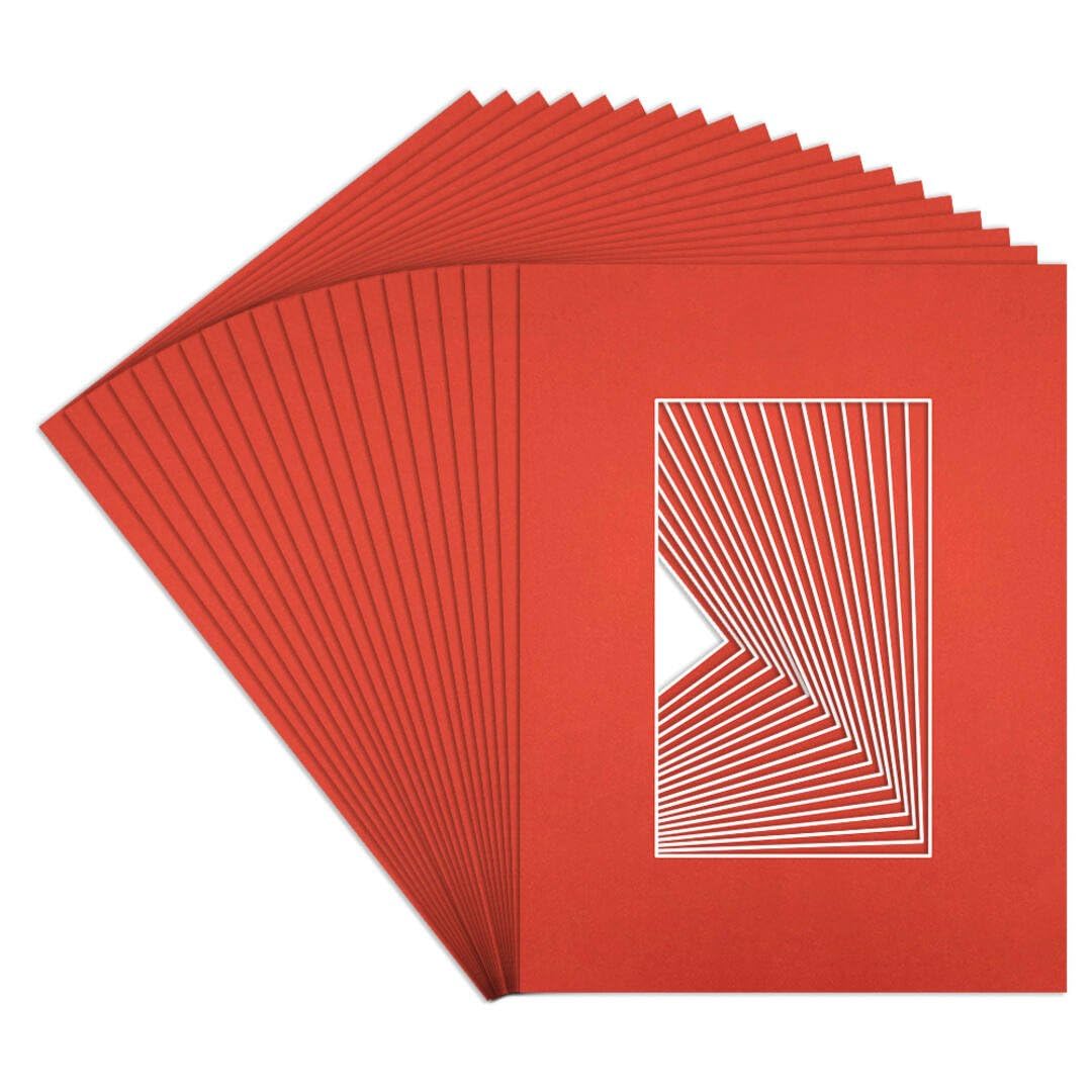 Procut Global 8x6" Poppy Red Picture Mounts to Fit 5x3" Aperture - Precision Cut Cardboard Photo Mount - Ideal for Frames, Prints, Artwork & Certificates - Sizes & Colours Available - 20 Pack