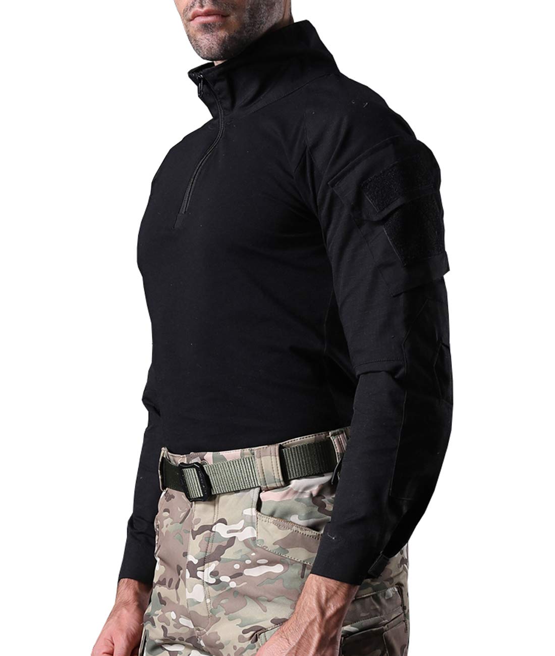 KEFITEVD Chemise de Combat Homme Chemise Camouflage Militaire Tactique T-Shirt Slim Fit Chemise à Manches Longues