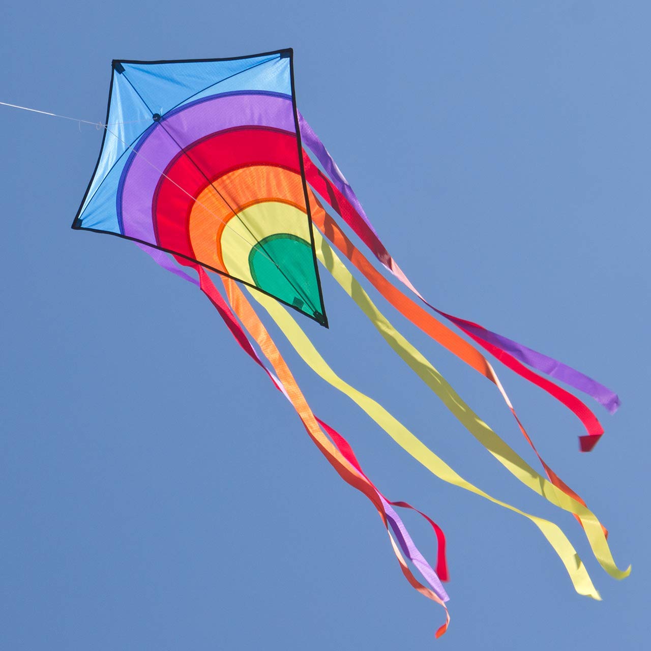 CIM Kite Set - Rainbow Eddy [2 Pcs blue/red]  single line kite for children from the age of 3 years up - 65x74cm - incl. 80m kite string and 8x105cm striped tails