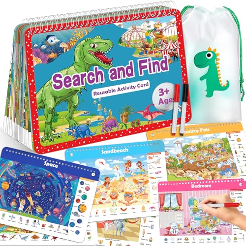 Search and Find Book for Kids Ages 4-6,3-8, Reusable Activity Pad with 24 Toddler Activities Books, Educational Toys for 3+ Year Old, Toddler Airplane...