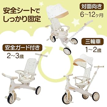新品＊三輪車 手押し棒付き 7in1子供用 キッズバイク ベージュ BTM 子供用三輪車 折りたたみ 7in1 手押し棒付き 三輪車 キッズ