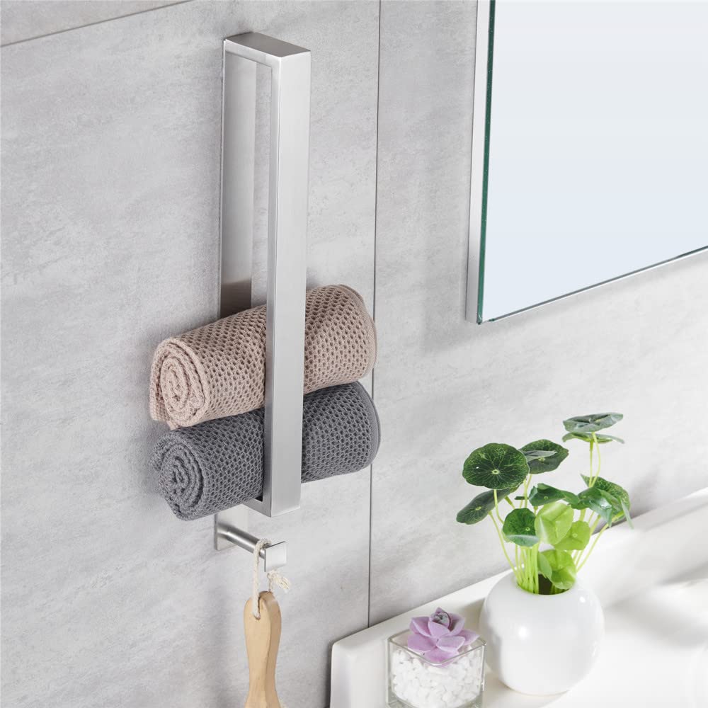 Portasciugamani senza foratura, argento spazzolato, asta portasciugamani bagno 304, in acciaio inox, autoadesivo, porta asciugamani per ospiti, con ganci, 40 cm, per bagno