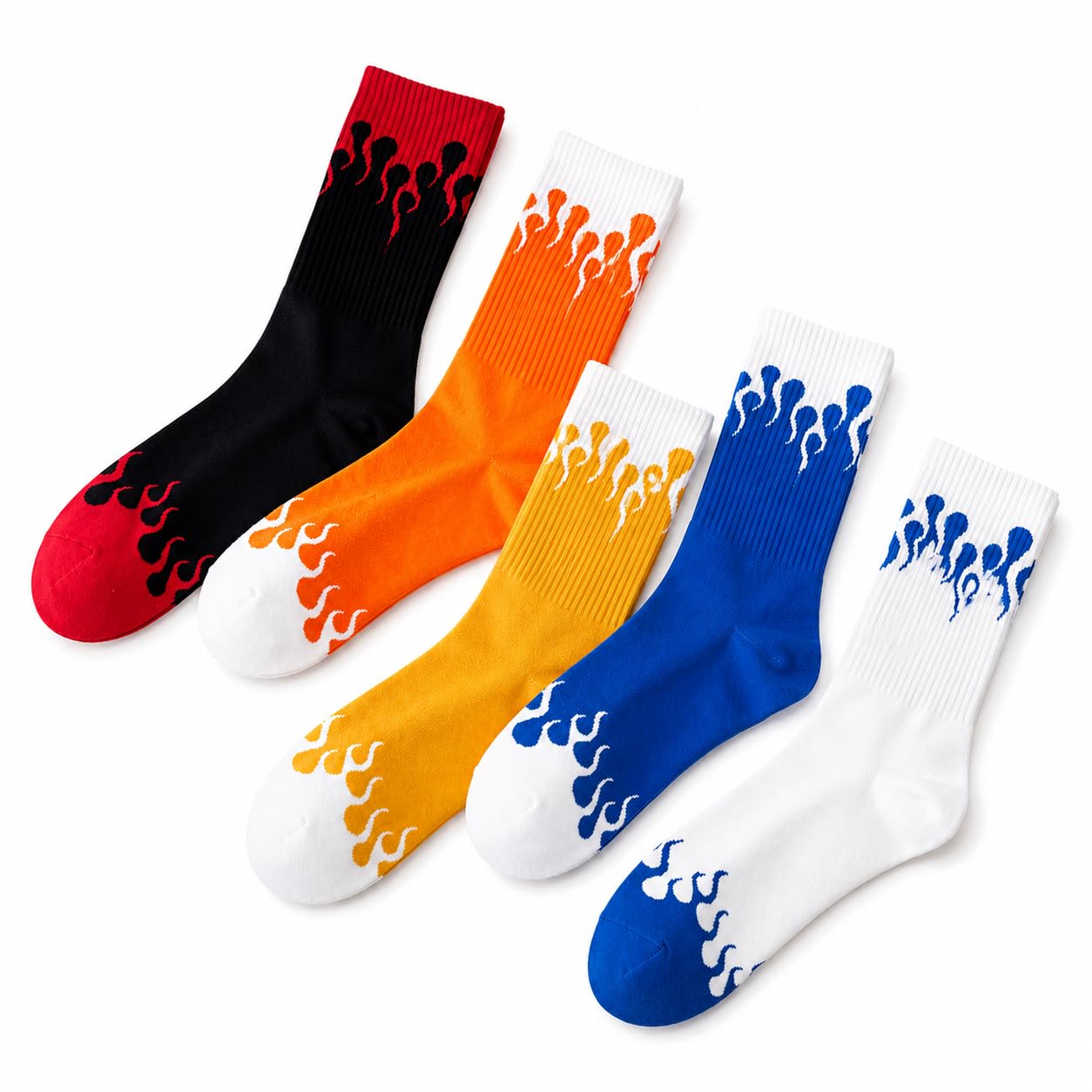 Flame Design Crew Socks for Men & Women | Cotton Blend Mid-Calf Athletic Socks | Soft, Breathable & Stretchable Casual Sports Socks | Trendy Streetwear, Everyday Wear | Pack of 5-image-17