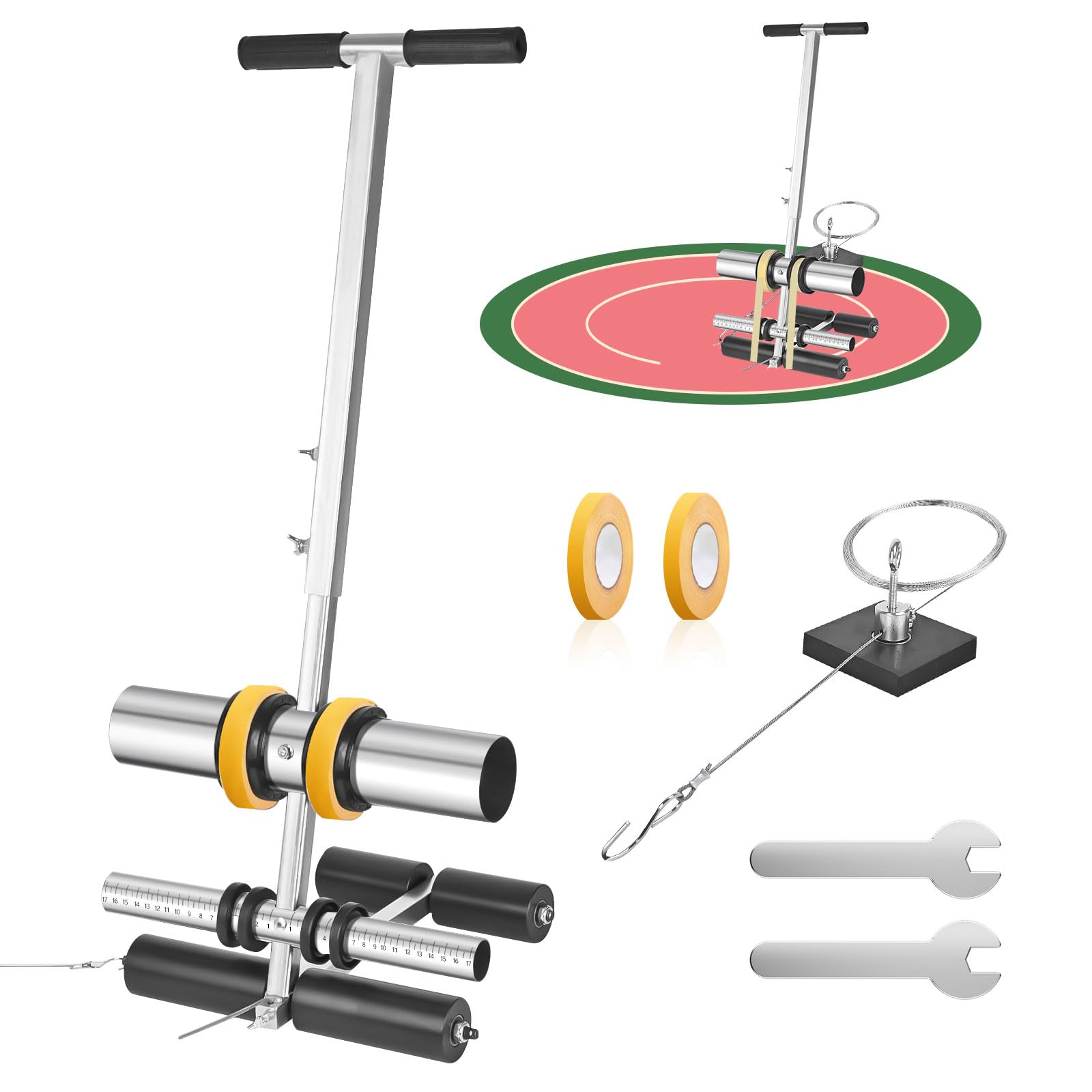 Julymoda Court Line Tape Machine, Hand Pushed Basketball Court Line Striping Machine, Field Line Striping Marking Machine, Floor Paint Tape Applicator for Parking Lots, Driveway, Playground