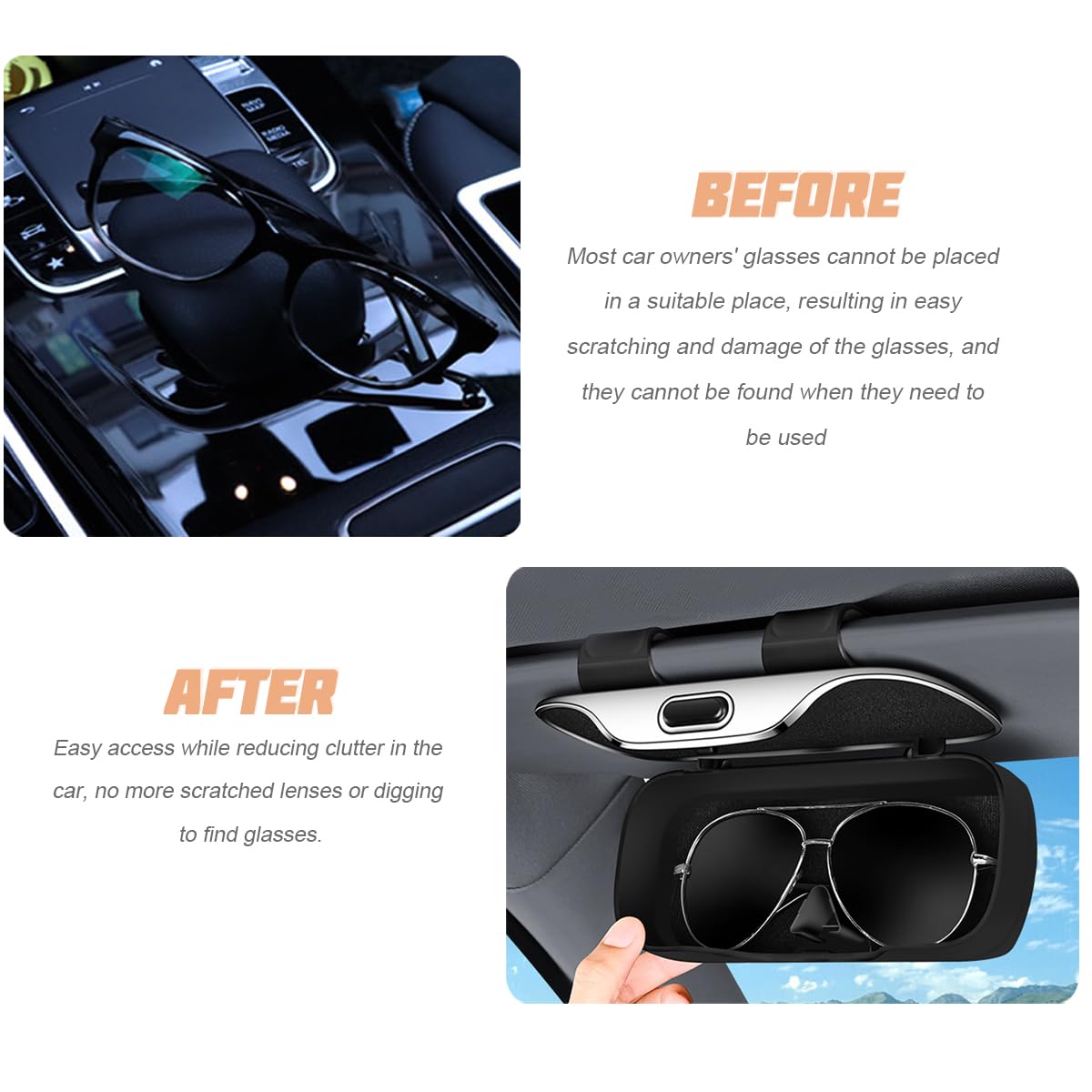zipelo Sunglasses Holder for Car Sun Visor Protective Automotive Eyeglasses Storage Case Hanger Soft Vehicle Interior Glasses Organizer — view 4