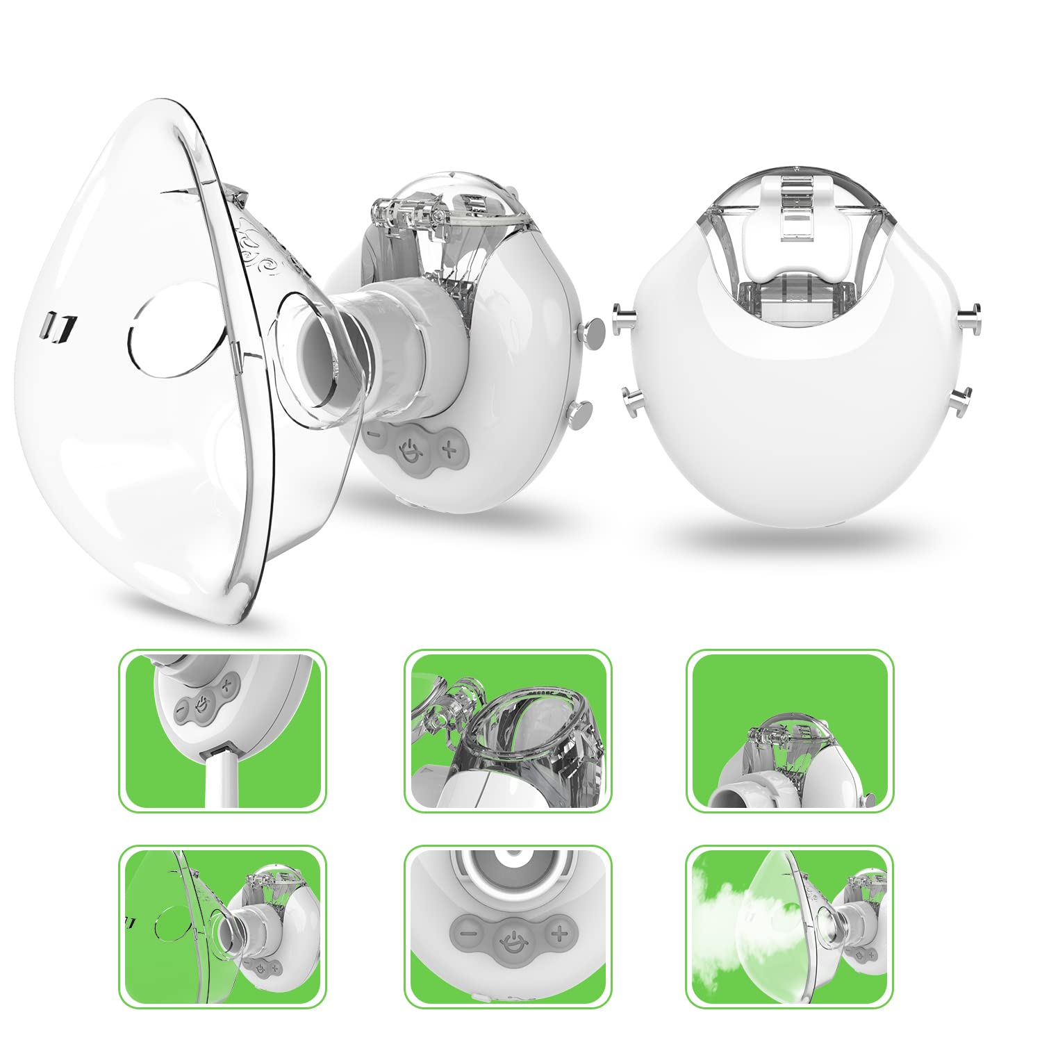 Nebualdo Hands-Free. Nebulizador Manos Libres Ultraligero Portátil. Adecuado para tratamiento de trastornos respiratorios. Uso Diario. Última Tecnología. Velocidad de nebulización regulable - 6ml.