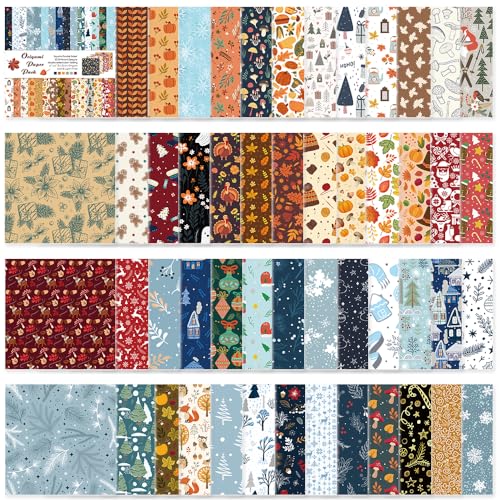 Origami Paper Kit 50 Sheets 70GSM 6 Inch Square Double Sided Color 50 Vivid Japanese Washi Chiyo Colors for Hand Crafts Origami Paper Arts Creativity.Winter
