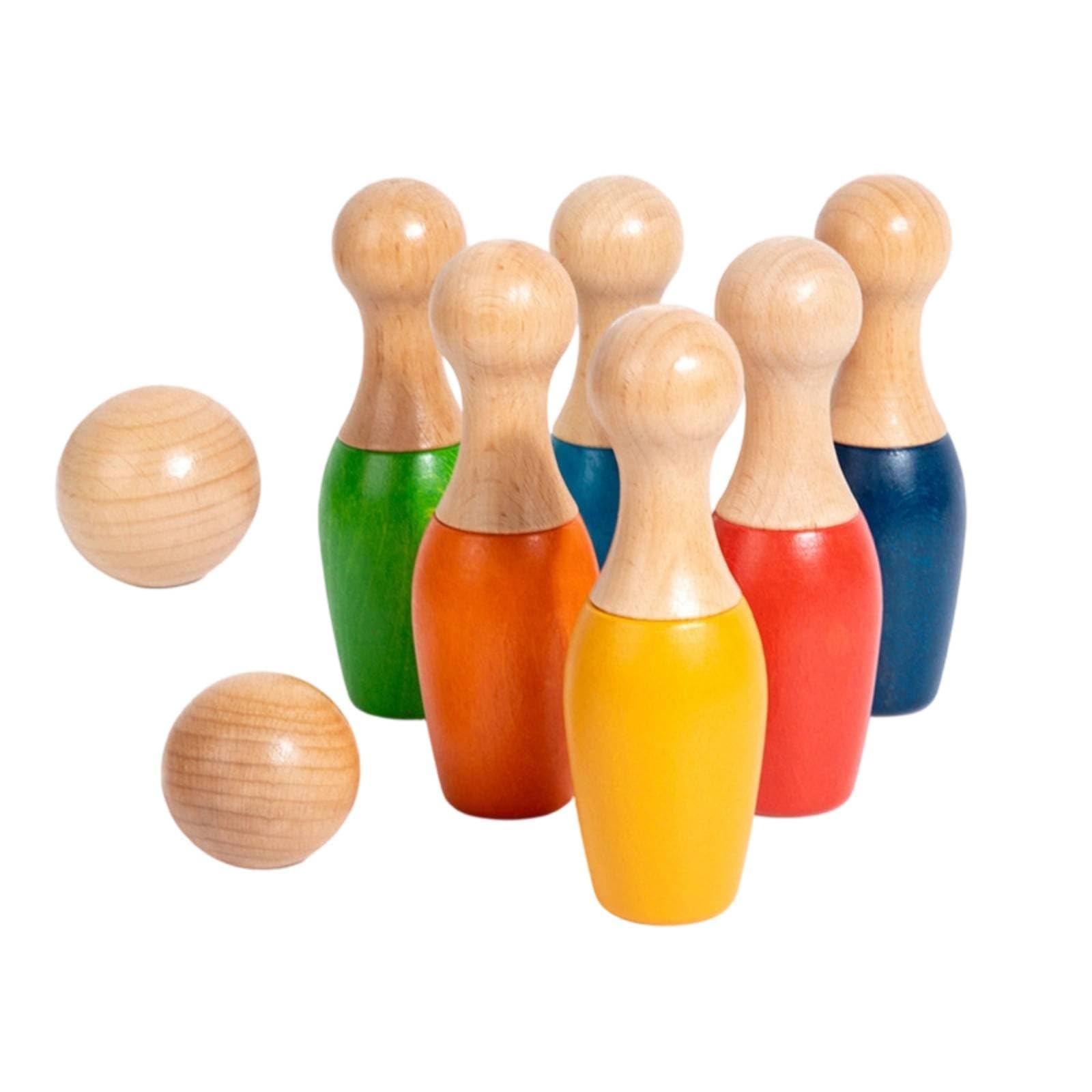 Jeu Bowling en Bois Robuste Jeu Quilles en Bois Sûr Jouet pour Enfants, Tout-Petits, Maternelle