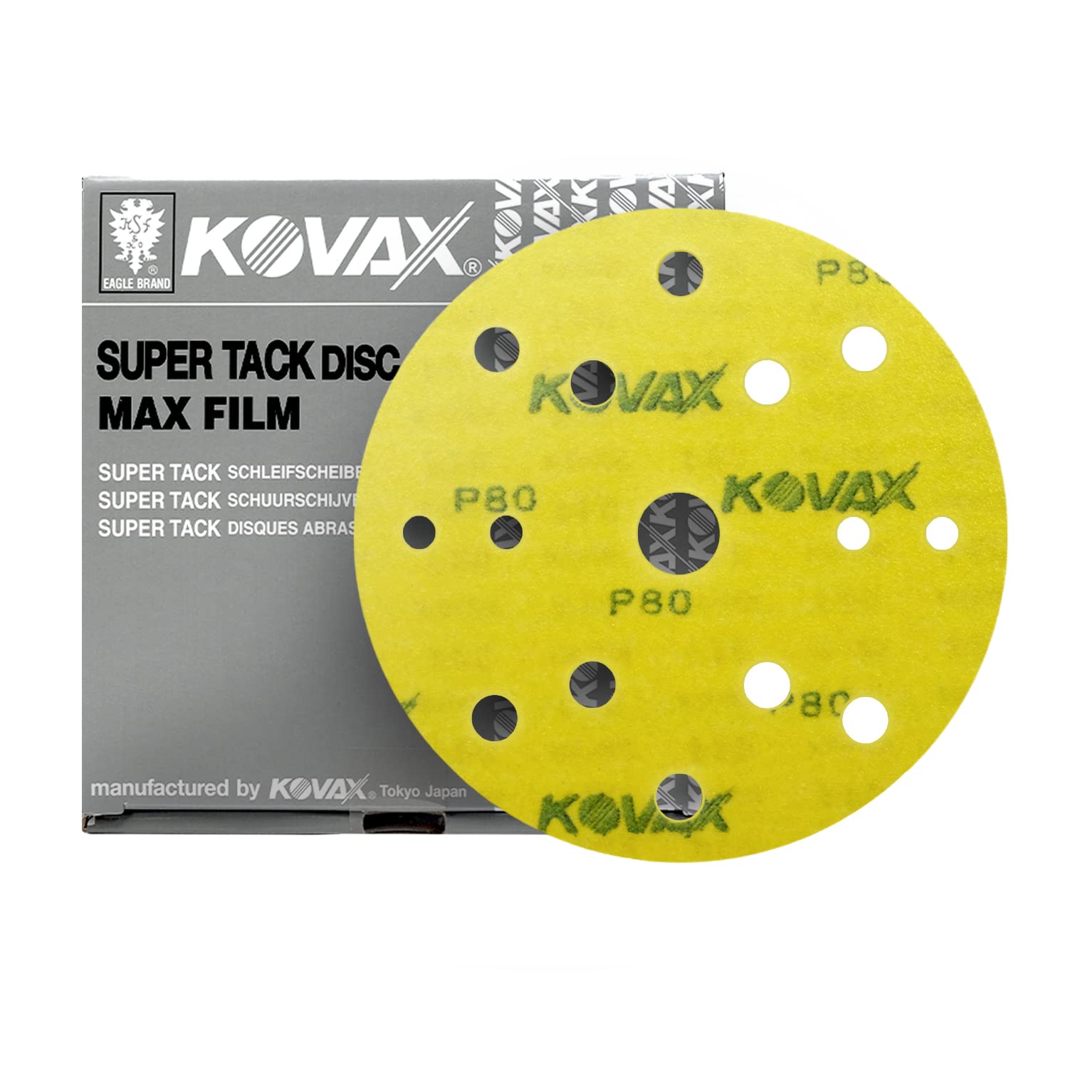 Eagle Abrasives MaxFilm Ultra Premium 6 inch Sanding Discs, P80, 15 Holes, Hook & Loop, 523-0080, 50 discs