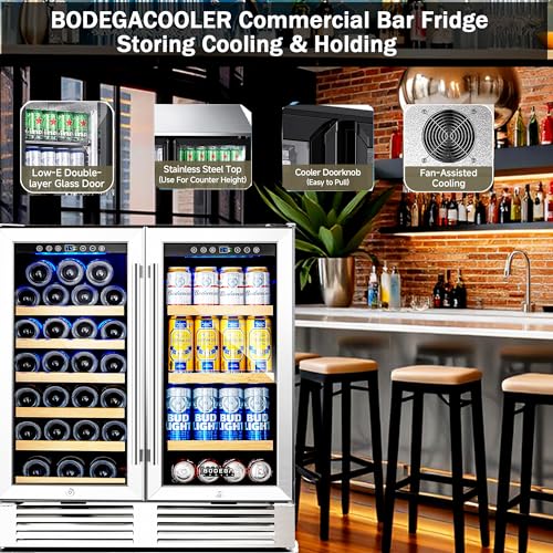 BODEGACOOLER Back Bar Cooler With 2 Glass Doors,30 Inch Wine and Beverage Refrigerator with Digital Touch,Counter Height Commercial Beverage Refrigerator, Beverage Cooler Holds 31 Bottles and 92 Cans. on Fridge.com