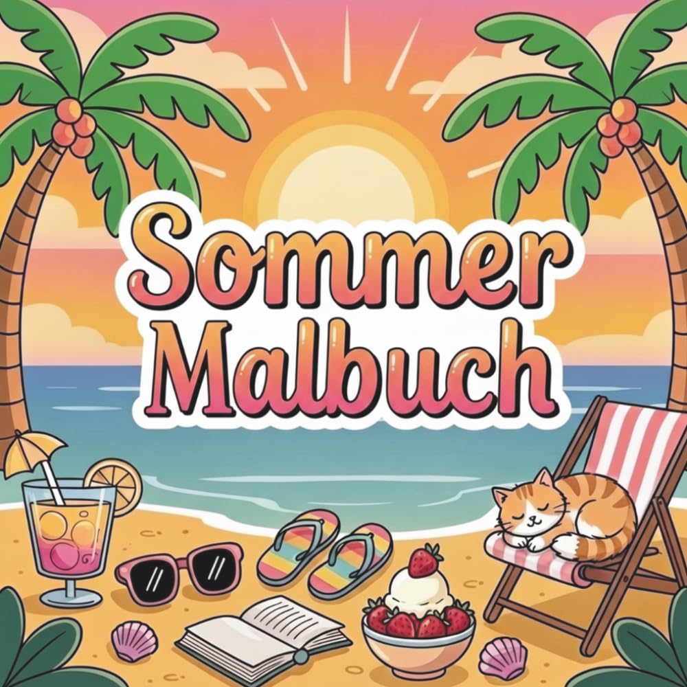 Sommer Malbuch: Cozy Stressabbau mit Einfachen, Leichten und Spaßigen Sommermotiven für Erwachsene, Kinder, und Jugendliche