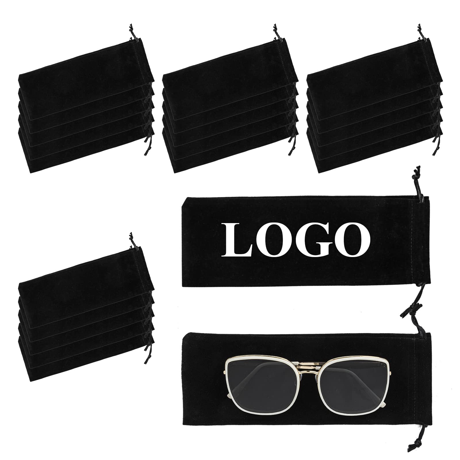 TopTie Custom 50 PCS Sunglasses Case Bags, Logo Printed Party Favors Microfiber Pouch Storage Drawstring Bag