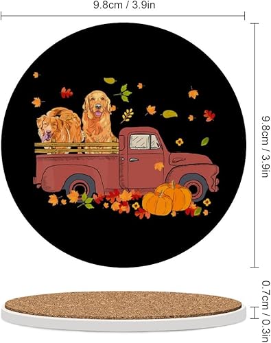 Miniatura 3 de Kuizee Juego de 2 posavasos Golden Retriever de calabaza, camión Hello Fall de cerámica absorbente, posavasos, apartamento, cocina, habitación, bar,