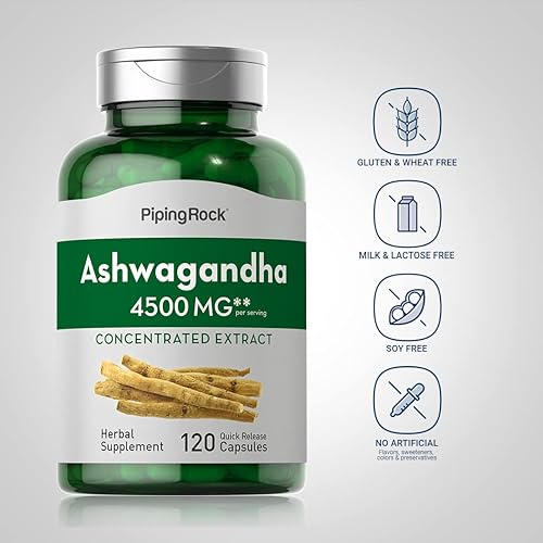 Miniatura 4 de Piping Rock Suplemento de Ashwagandha | 4500 mg | 120 cápsulas | para mujeres y hombres | extracto de raíz de hierbas | con pimienta negra | Sin