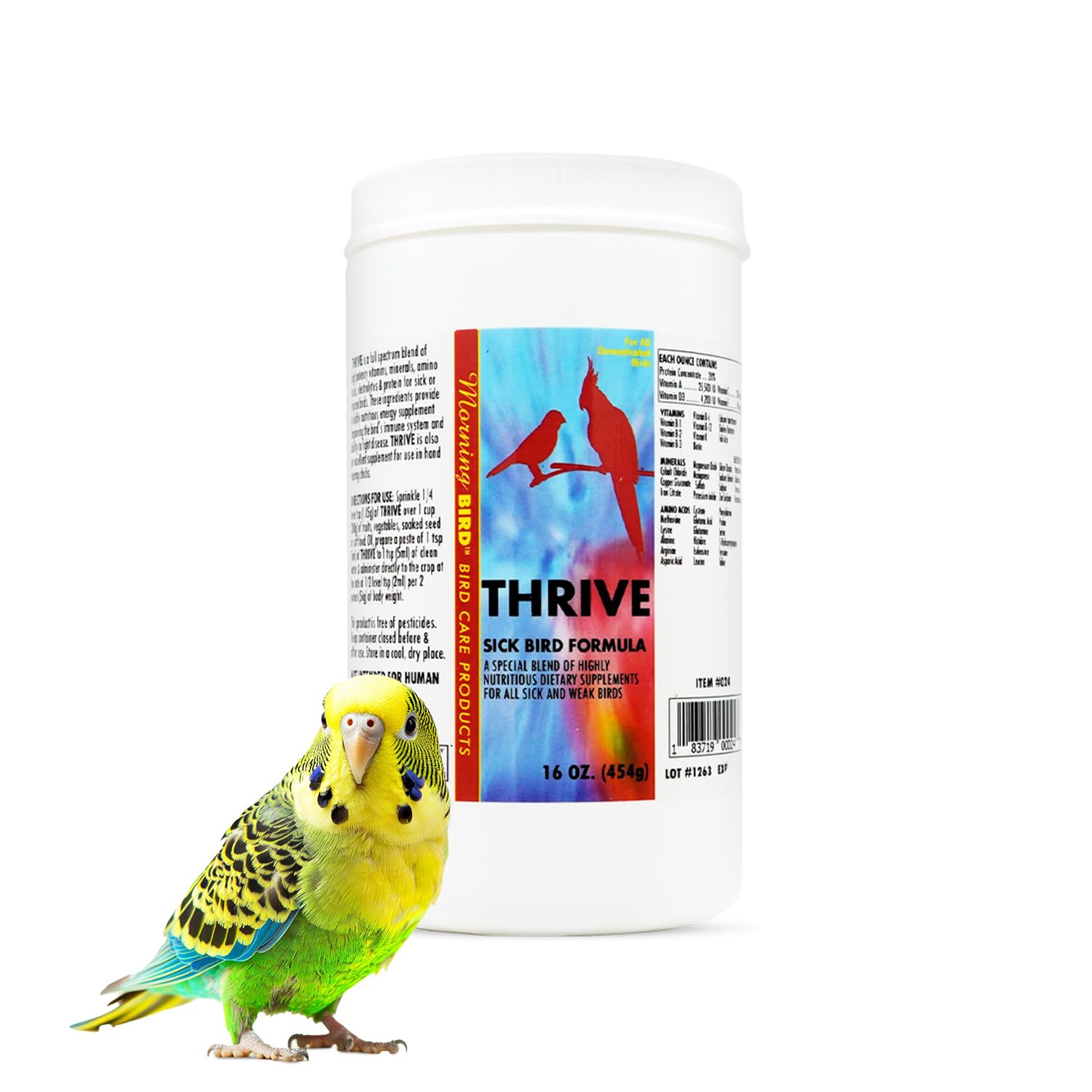 Morning Bird Thrive 16 Oz - Multi-Vitamin Bird Supplement Designed for Immune and Recovery Support - Formulated for Sick or Injured Birds - Protein Supplement and Energy Booster for All Adult Birds