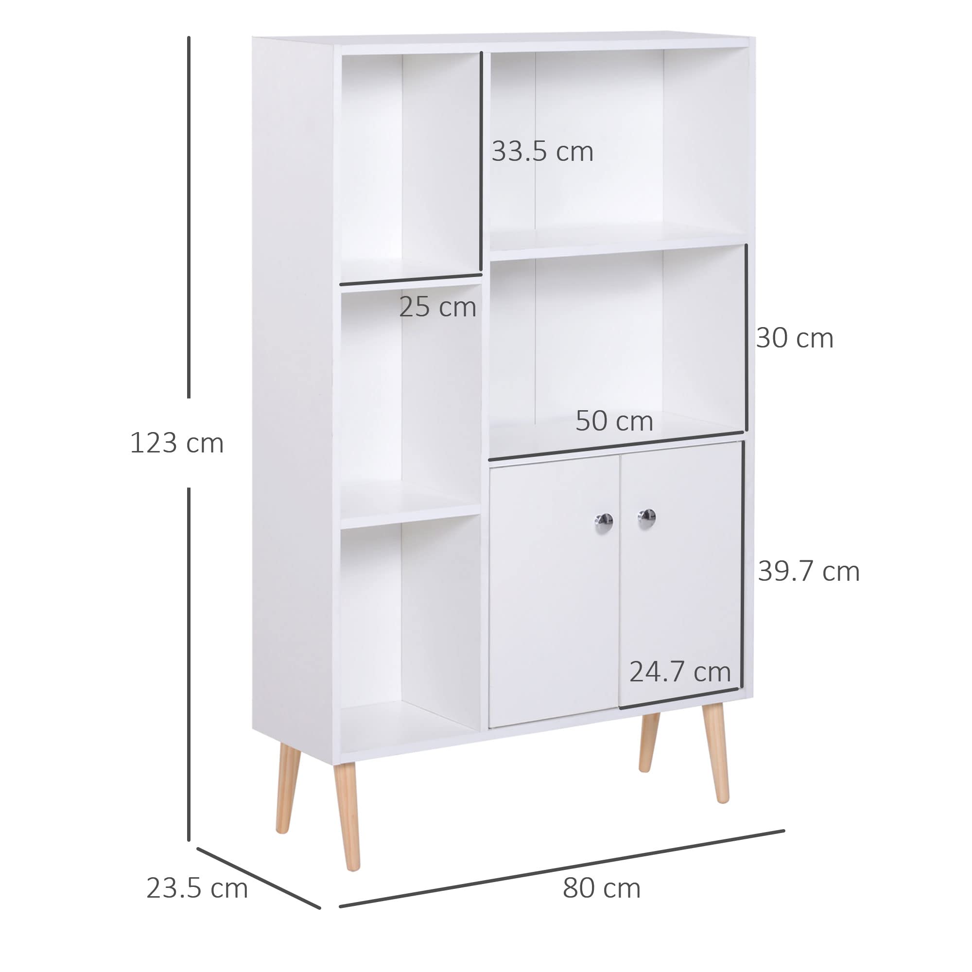 HOMCOM Libreria Scaffale Salvaspazio con 2 Porte 80x23.5x123cm Bianco | Design Moderno, da Salotto, Pannelli di Particelle