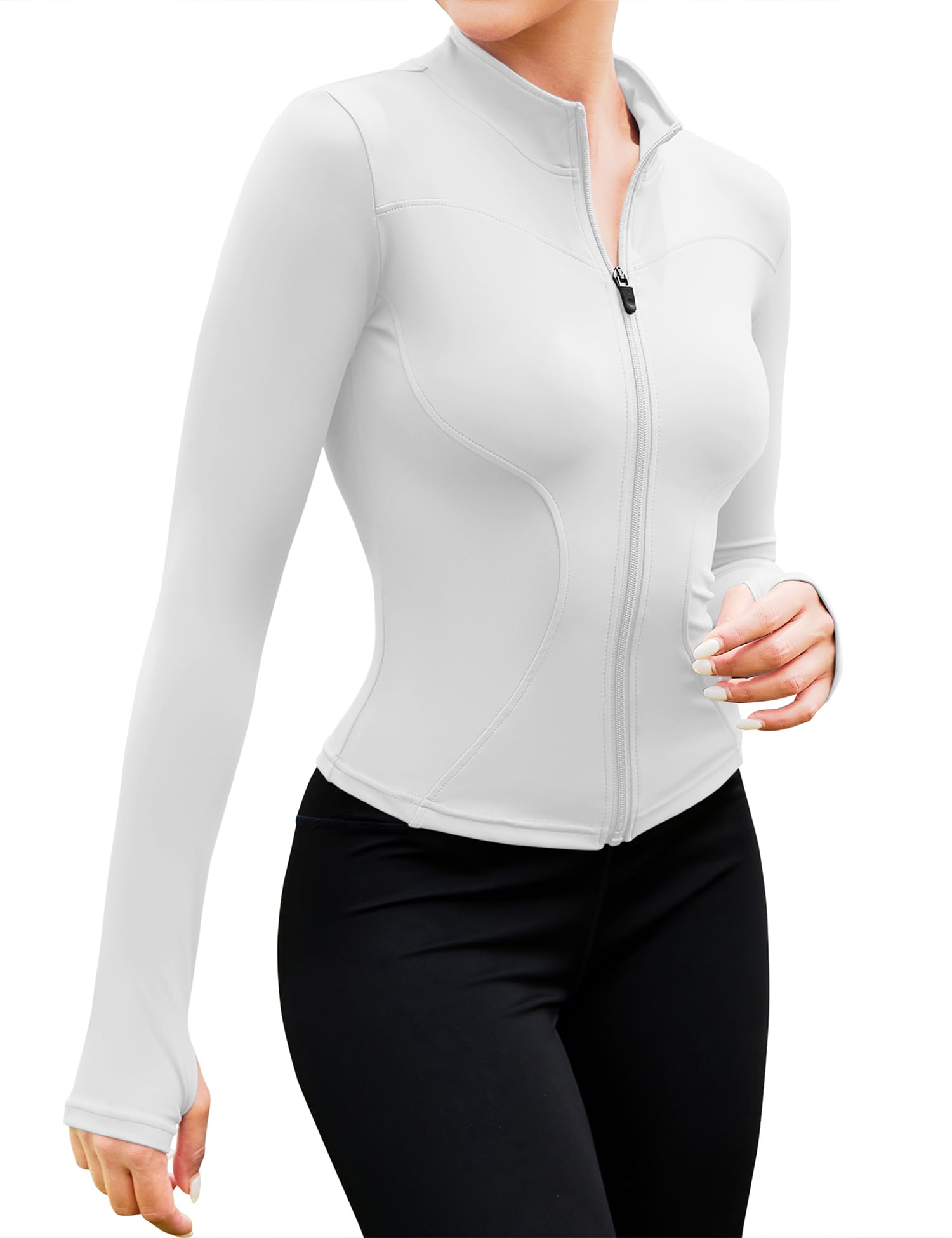 EFFAN T-Shirts de Sport Femme à Manche Longues Tops Fermeture Éclair Fitness Running Yoga Tee Shirt