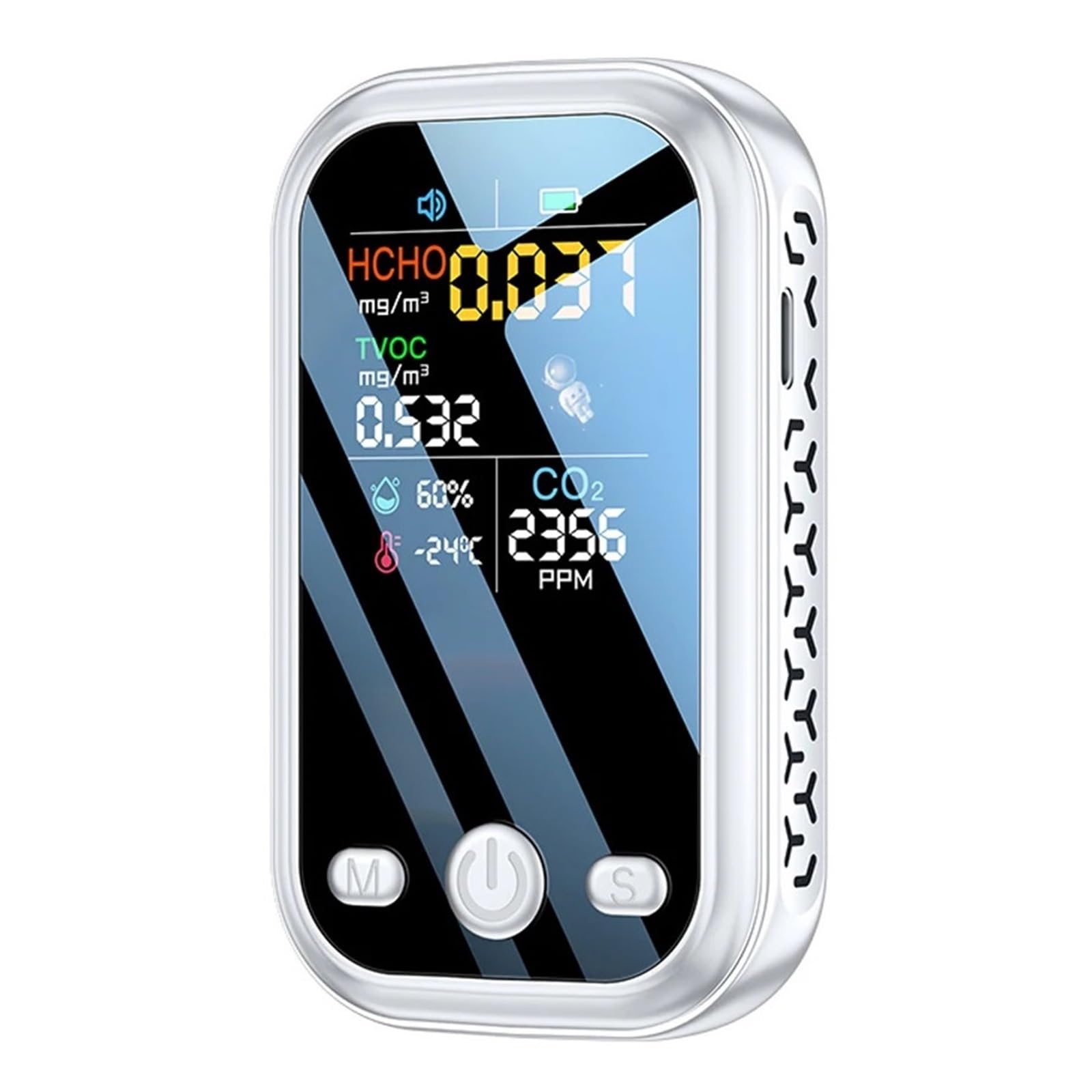 Misuratore Di CO2 Multifunzionale 5 In 1 Tester Digitale Umidità Temperatura Sensore TVOC HCHO Rilevatore Monitor Della Qualità Aria Rilevamento Rapido Preciso(White)