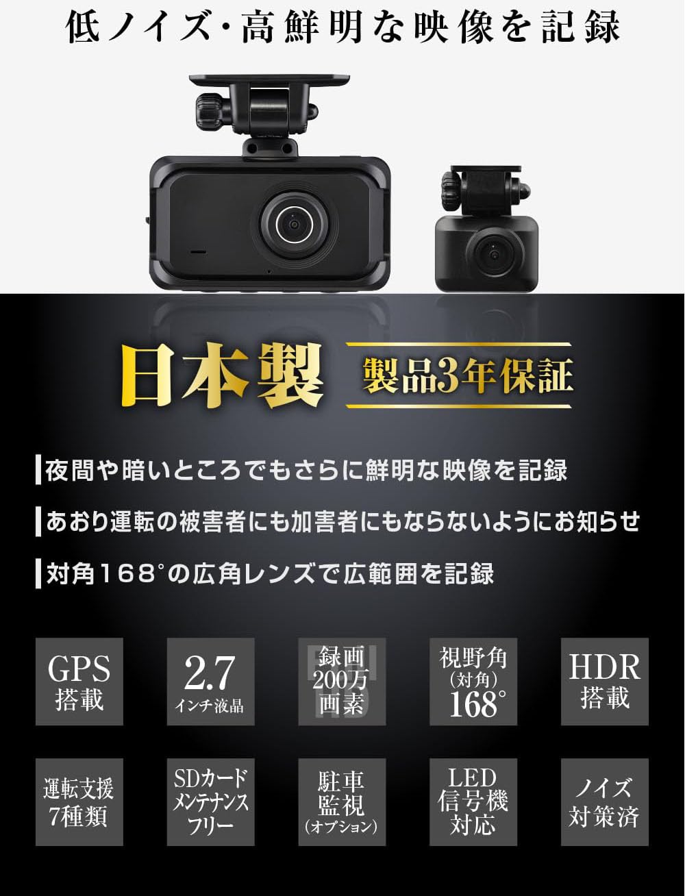 Amazon.co.jp: ドライブレコーダー ZDR055 STARVIS 2搭載で夜間