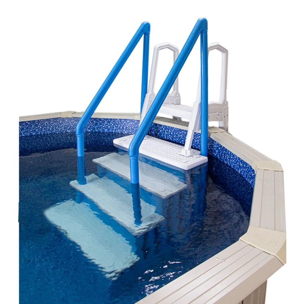 Escalera para piscina azul con escalones blancos 28 pulg ancho miniatura 2