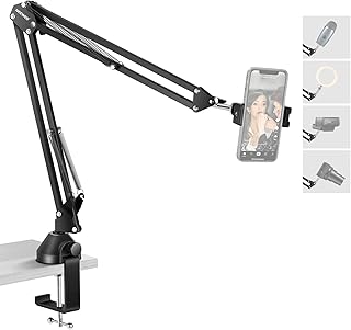 Neewer Overhead Phone Mount Stand, Suspension Scissor Arm Stand with Enlarged Desk Mount C Clamp, Phone Holder and Ball Head for Live Streams, Zoom Calls, Remote Working, Online Teaching, Selfies