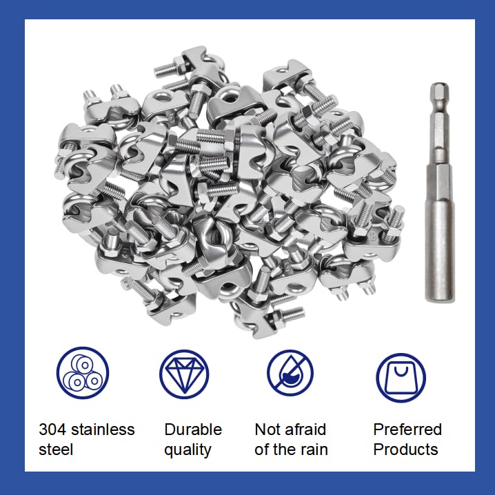 40 Pcs 3/16 inch Stainless Steel Wire Rope Cable Clamp Clips,Wire Rope Clamp for Various Commercial, Industrial, and Residential Projects(M5, 40)