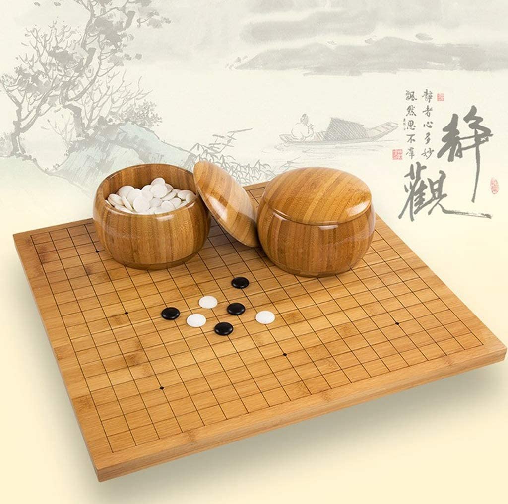 Go Game Set Bamboo Go Board Incluye Cuencos y Piedras Juego de Mesa de Estrategia Chino clásico (Familia de Entretenimiento de Rompecabezas)