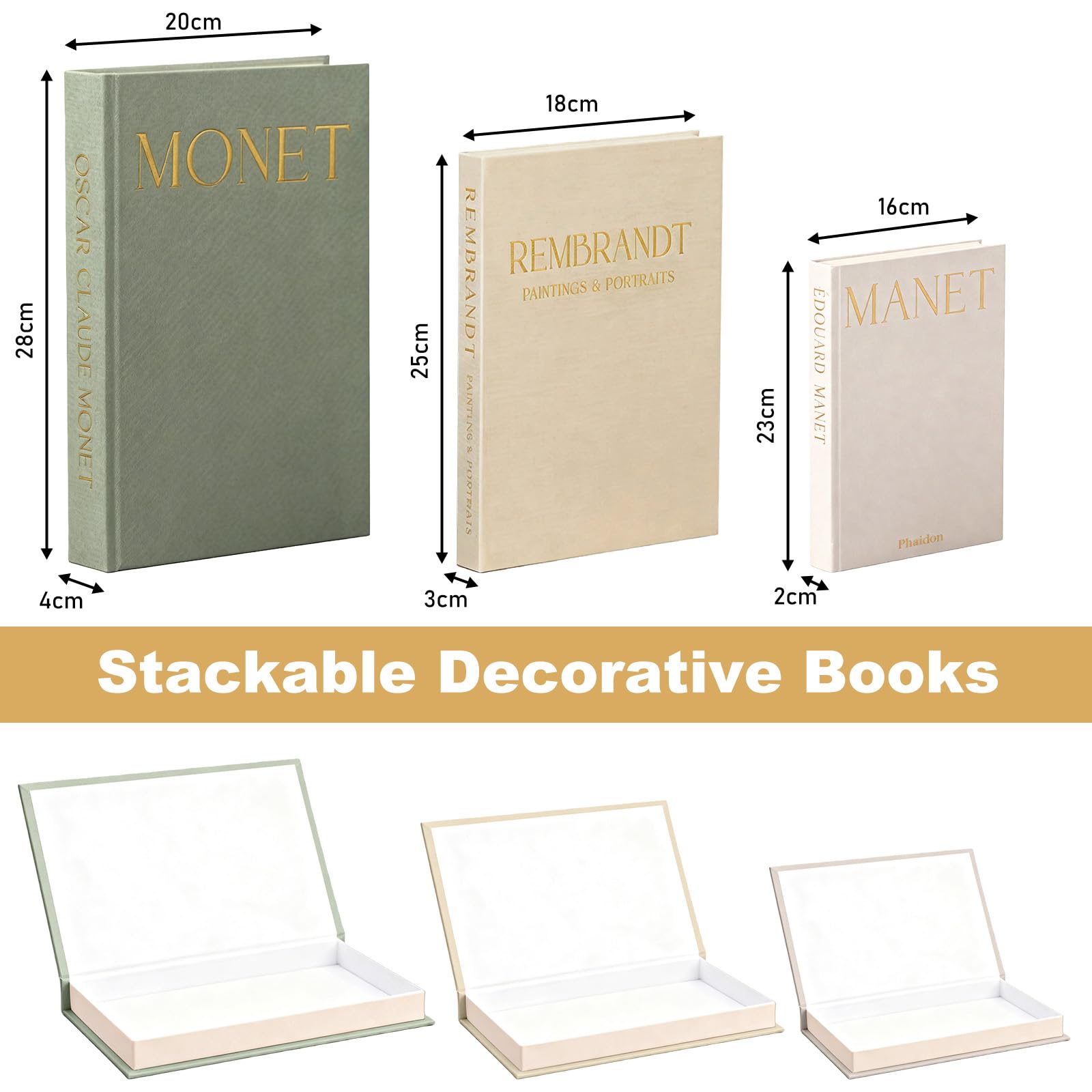 GBKDQQ Libros decorativos para decoración del hogar, 3 unidades, libros decorativos, cajas falsas, libros decorativos con cierre magnético, apilables de lino, caja de libros, caja de almacenamiento