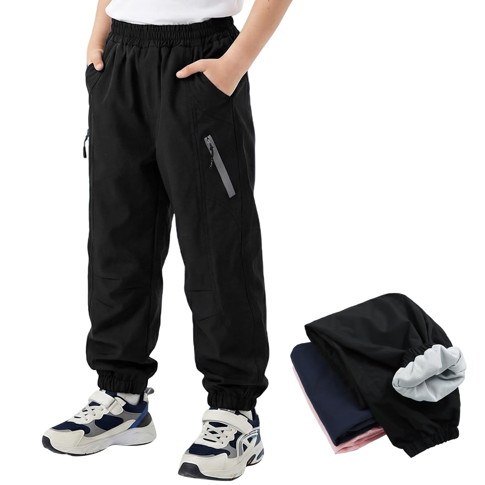 Pantaloni da Trekking per Ragazzi Ragazze, Impermeabili Antivento con Fodera a Rete Pantalone Leggeri Bambini Abbigliamento per Hiking Pioggia Montagna Escursionismo, 7-14 Anni
