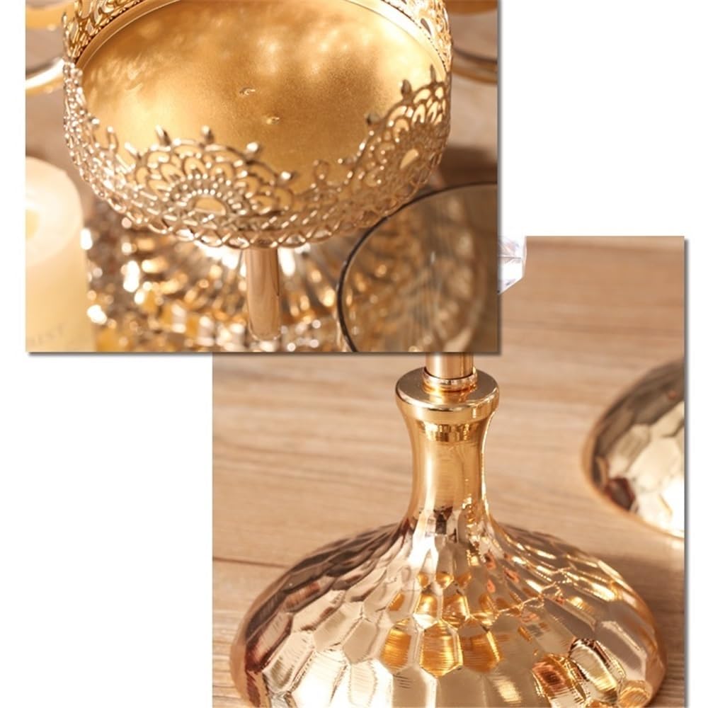 Portavelas Decoración de Mesa Comedor con candelabro Cristal y Metal Dorado Decoración(Pequeño)