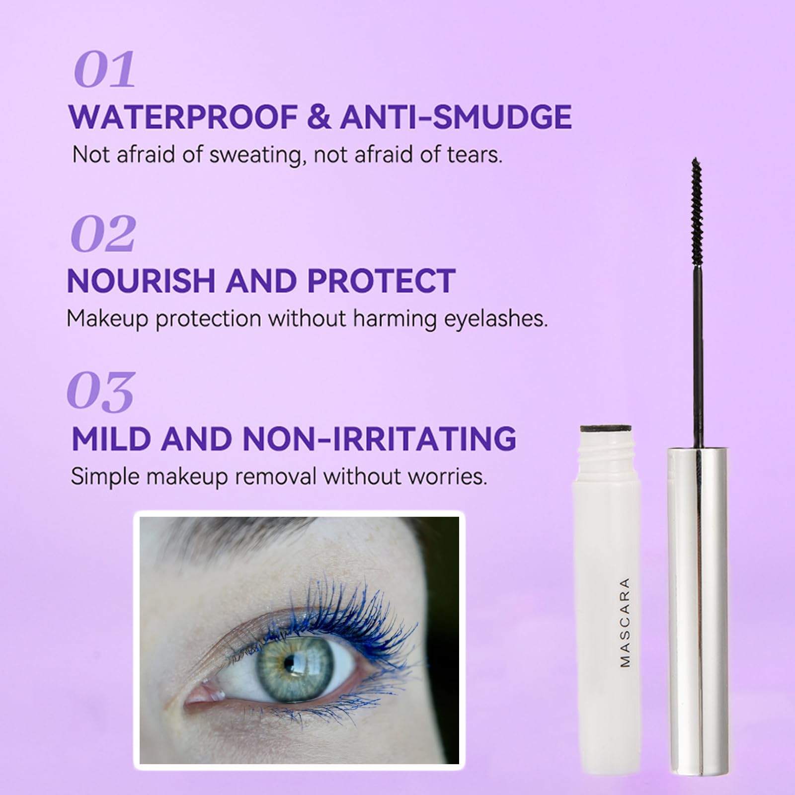 Blue Waterproof Mascara 4D Fiber Blue Mascara Colorful mascara for Eyes, Extra Long Navy Blue Charming - Image 3