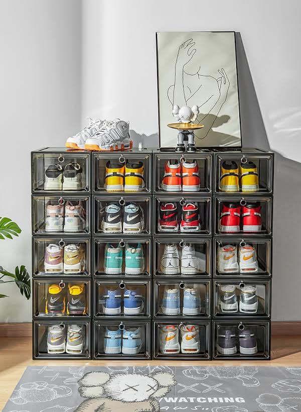 Confezione da 6 contenitori trasparenti per scarpe, con ventilazione dell'aria e porta magnetica, impilabili, durevoli, trasparenti, per scarpe da ginnastica, tacchi, stivali, borse e si