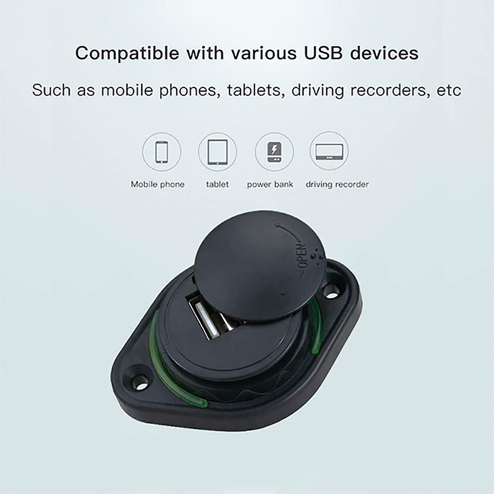 Caricatore USB Da Auto 3.1A Con Doppia Porta, Presa 12-24V, Coperchio Scorrevole, Verde, Per Auto, Camper, Barca - 6