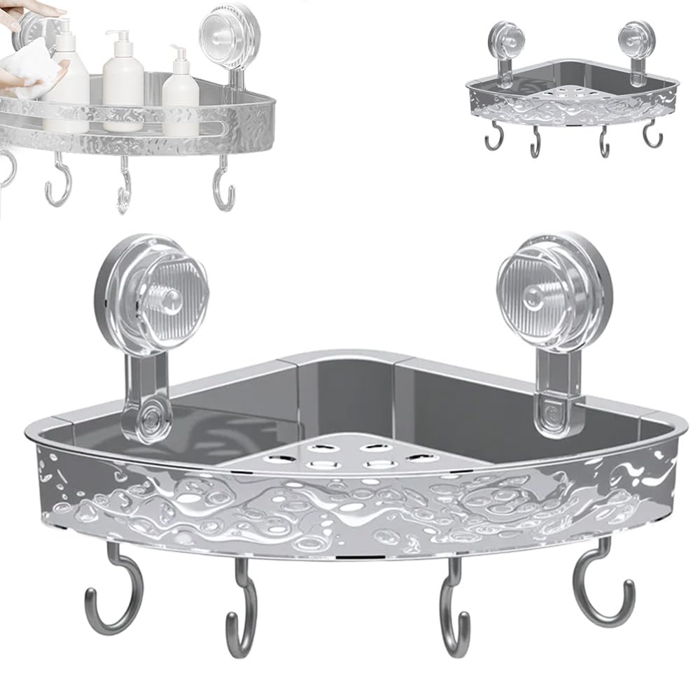 UIUSEA Corrugated Suction Cup Storage Holder 2025 New Movable Shower Shelf Suction Cup Corner Shower Caddy Large Organizer