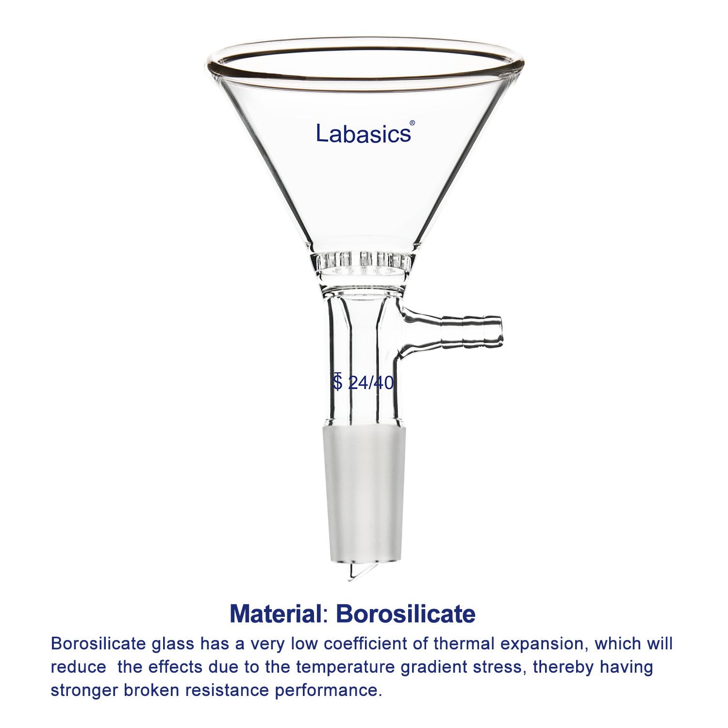 Labasics Entonnoir de Filtration en Verre Borosilicaté avec Dimension Extérieure Supérieure de 90 mm, Forme Triangulaire, Entonnoirs de Filtration en Verre avec Joint Intérieur de 24/40