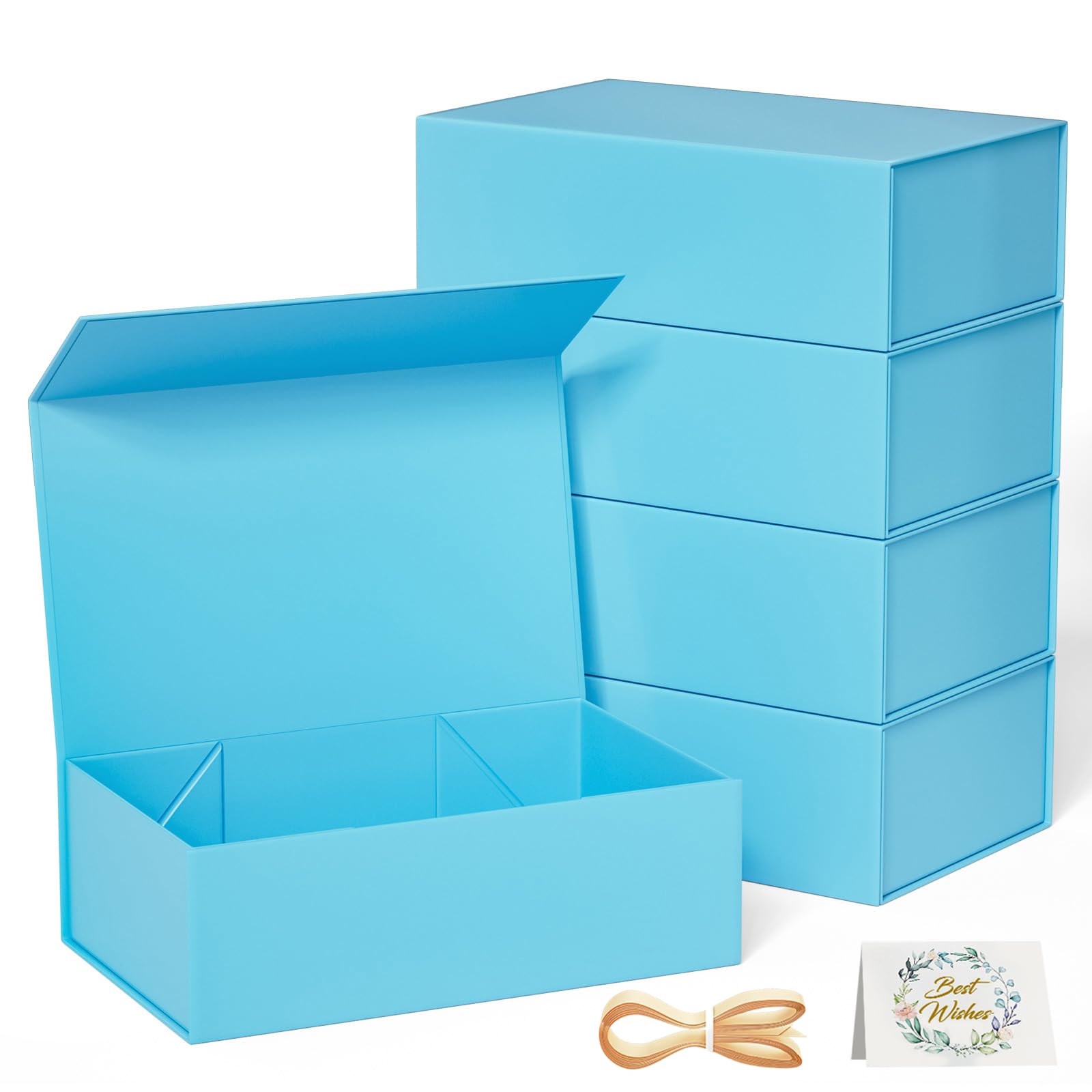 5 Pack Gift Boxes, 24 x 15 x 7.6 cm Gift Boxes for Presents with Lids Magnetic Closure Rectangle Collapsible for Groomsman Proposal Box, Wedding, Christmas, Halloween, Birthday Gift (Blue) — image 1