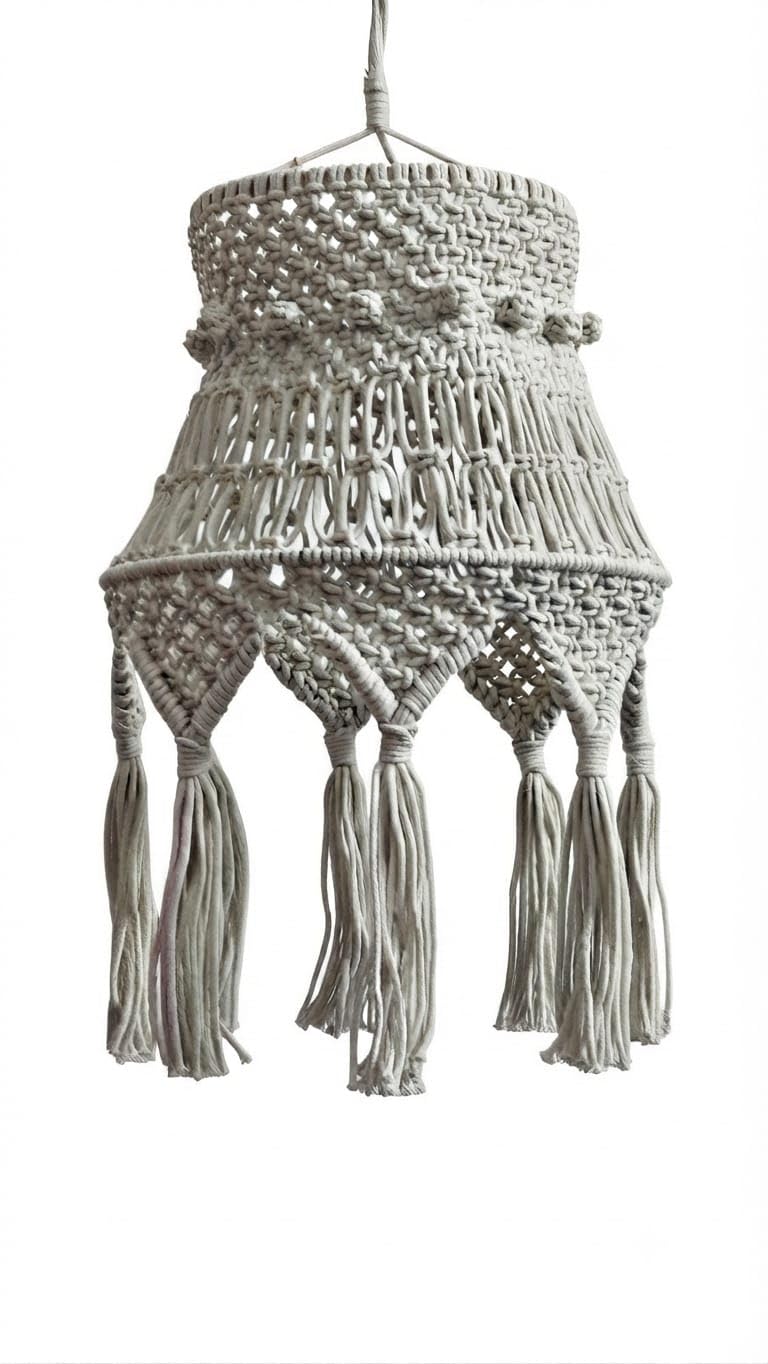 Boho Macrame Pendant Light Shade – Handmade Woven Cotton Chandelier Cover with Tassels for Room Decor-image-9