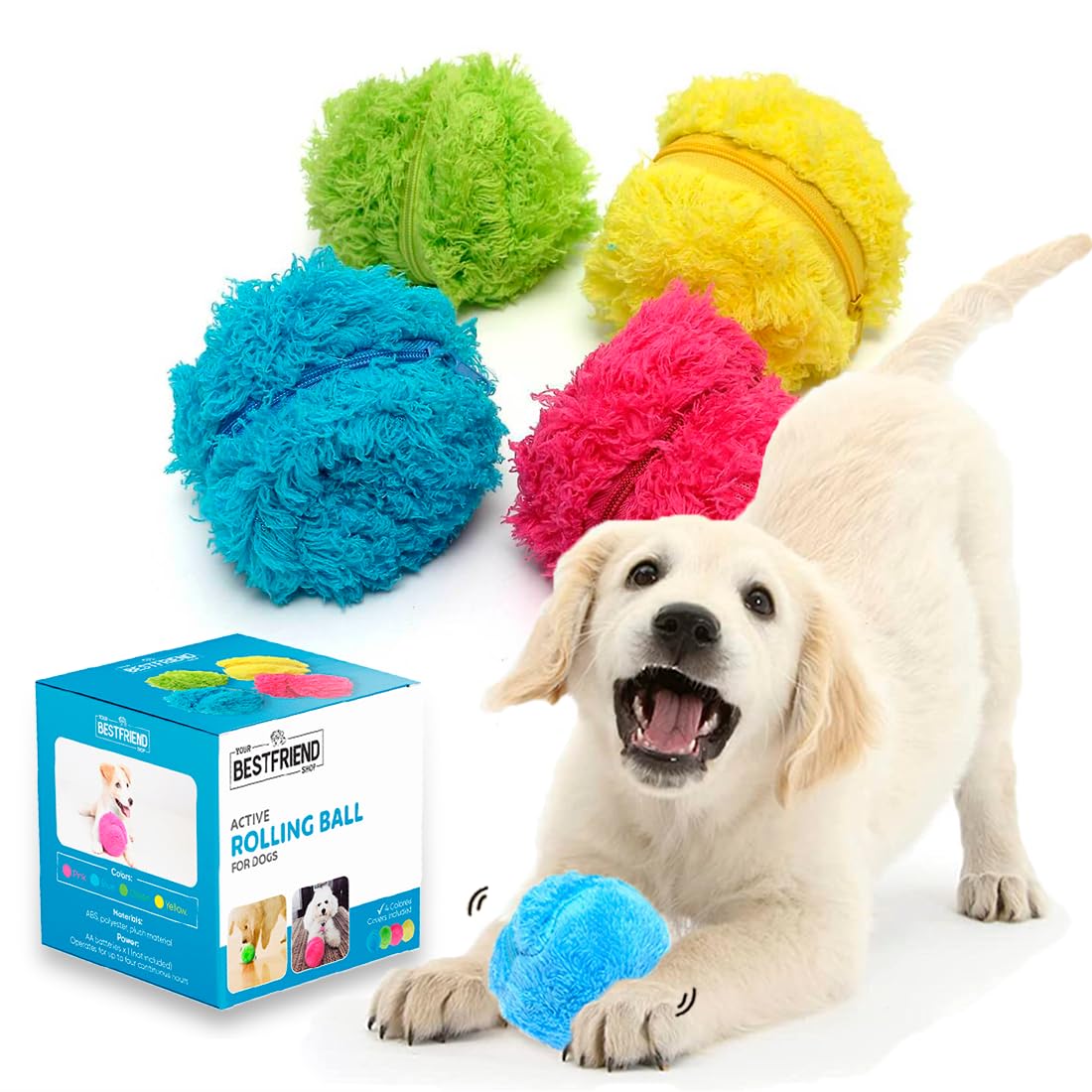 YOUR BESTFRIEND SHOP Active Rolling Ball™ Pelota interactiva Perro | Pelota Perro se Mueve Sola con 4 Fundas de Colores | para Perros y Cachorros | Juguete Interactivo Perro | Interactive Dog Ball
