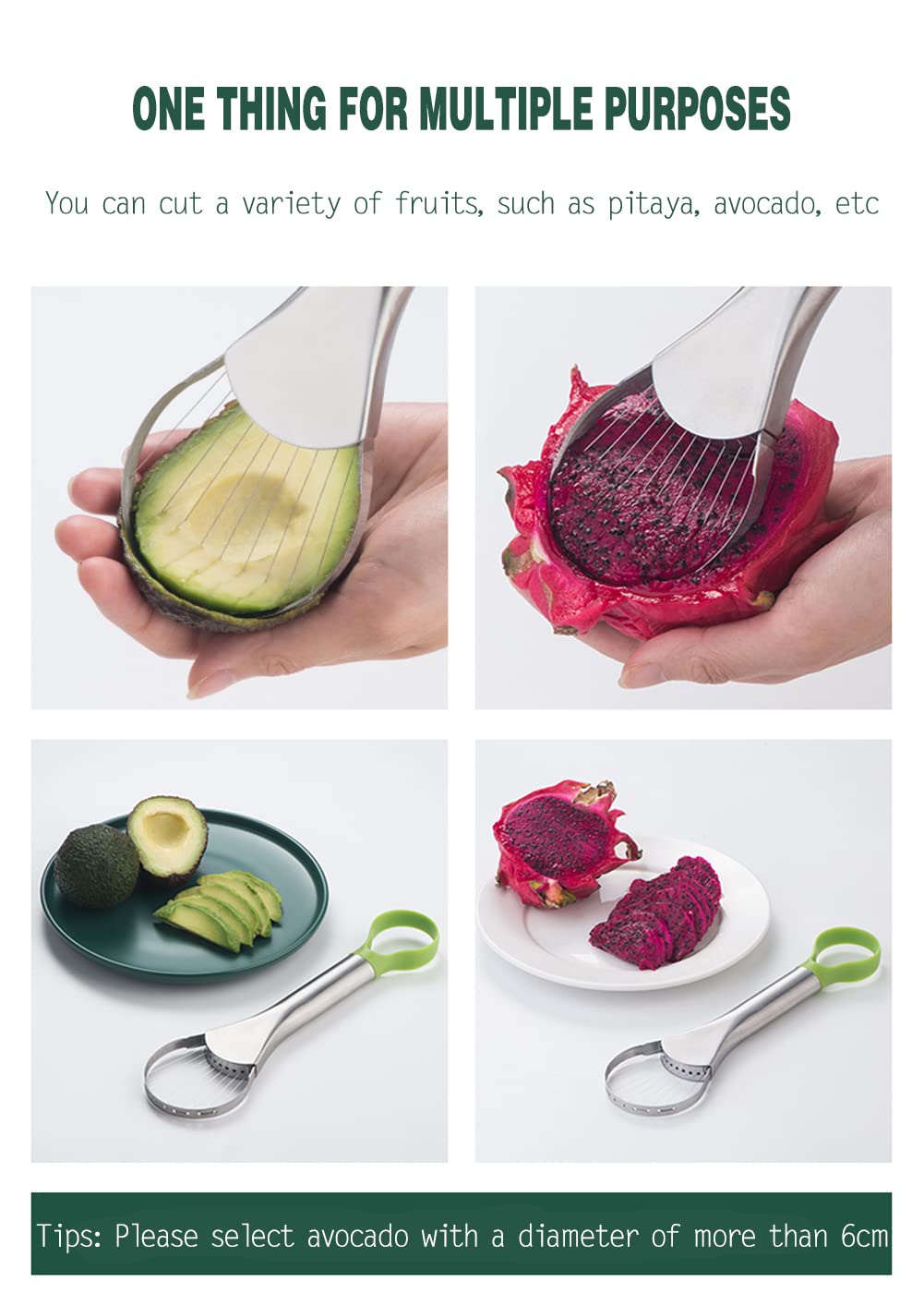 BORDSTRACT Avocado Slicer, 2 in 1 Stainless Steel Multifunctional Avocado Knife, Pitter, Dicer, Peeler Suitable for Kiwi Avocado