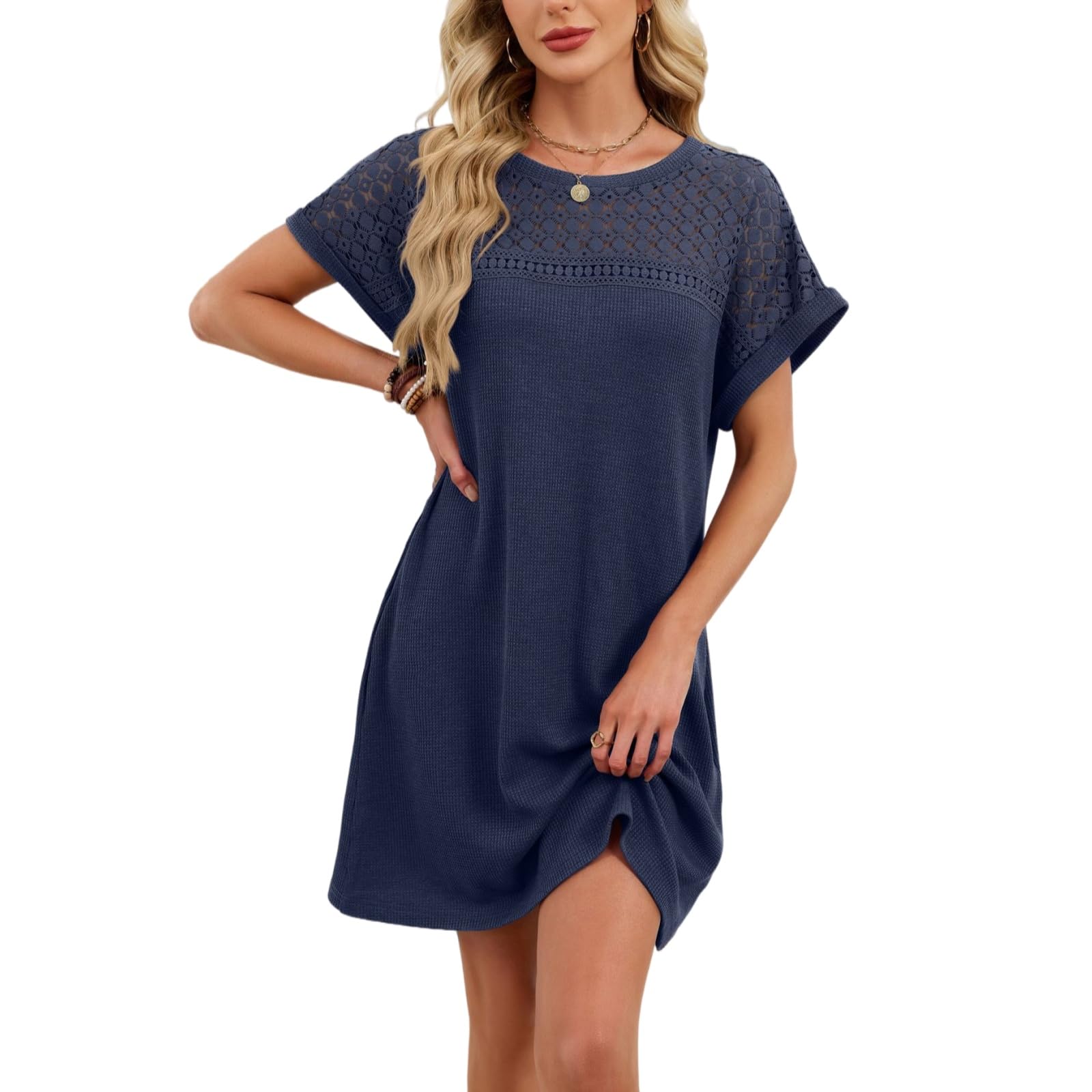 Vestido Ligero de Encaje de Ganchillo de Corte Recto