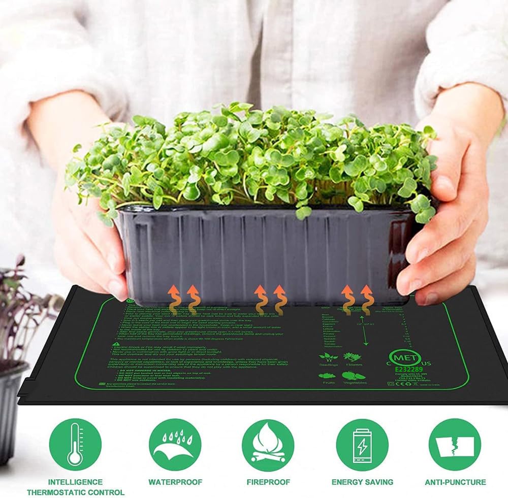 Tapis Chauffant pour semis avec contrôleur de Thermostat numérique, Coussin Chauffant pour Plantes 50 W, Coussin Chauffant étanche 10" x 20,75" pour la Germination des Plantes d'intérieur