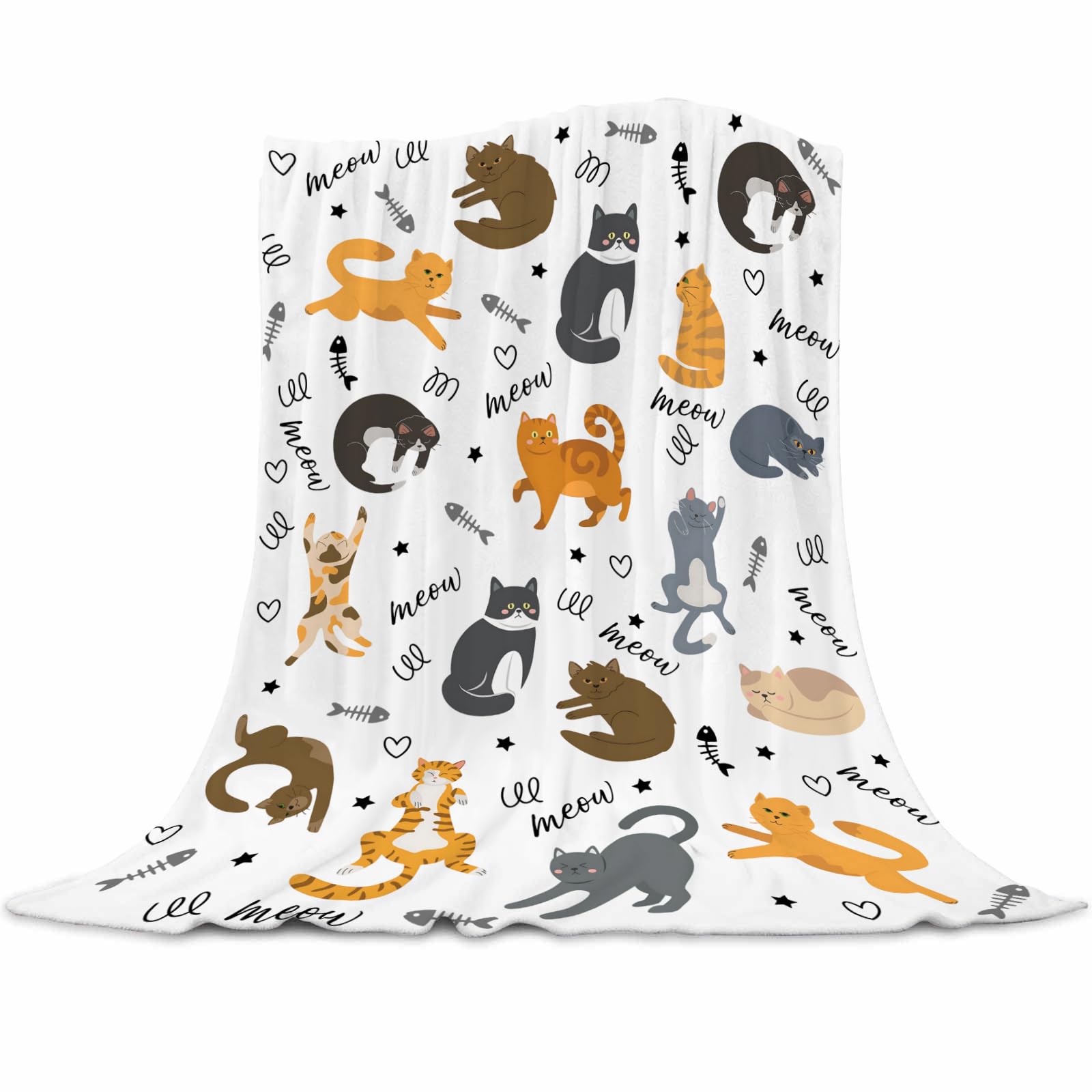 Qucarder Cute Cat Throw Blanket Animals Pet Pattern Blanket Gift for Girl Boy Kids Cat Lovers Soft Cozy Flannel Blanket for Living Rooms Bedroom Couch Sofa Home Decor 50x60 Inch