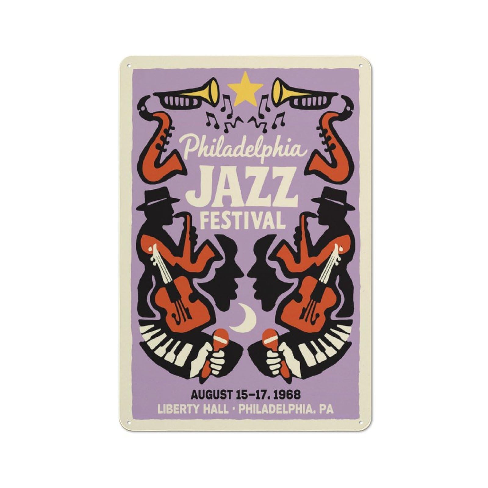 Junmoney Style-24 Philadelphia Jazz Festival 1968 Farmhouse Metal Sign 30X20cm, Rustic Country Wall Plaque For Farmhouse Kitchen, Pantry Or Dining Area