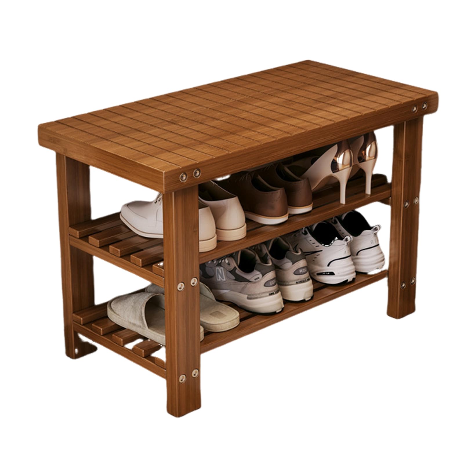 GDMDPTE 3-Tier Bamboo Shoe Rack nizer Compact Entryway Bench Holds Up to 220 lbs Ideal for Hallway Bathroom Living Room - Walnut Finish 60cm/23.6in