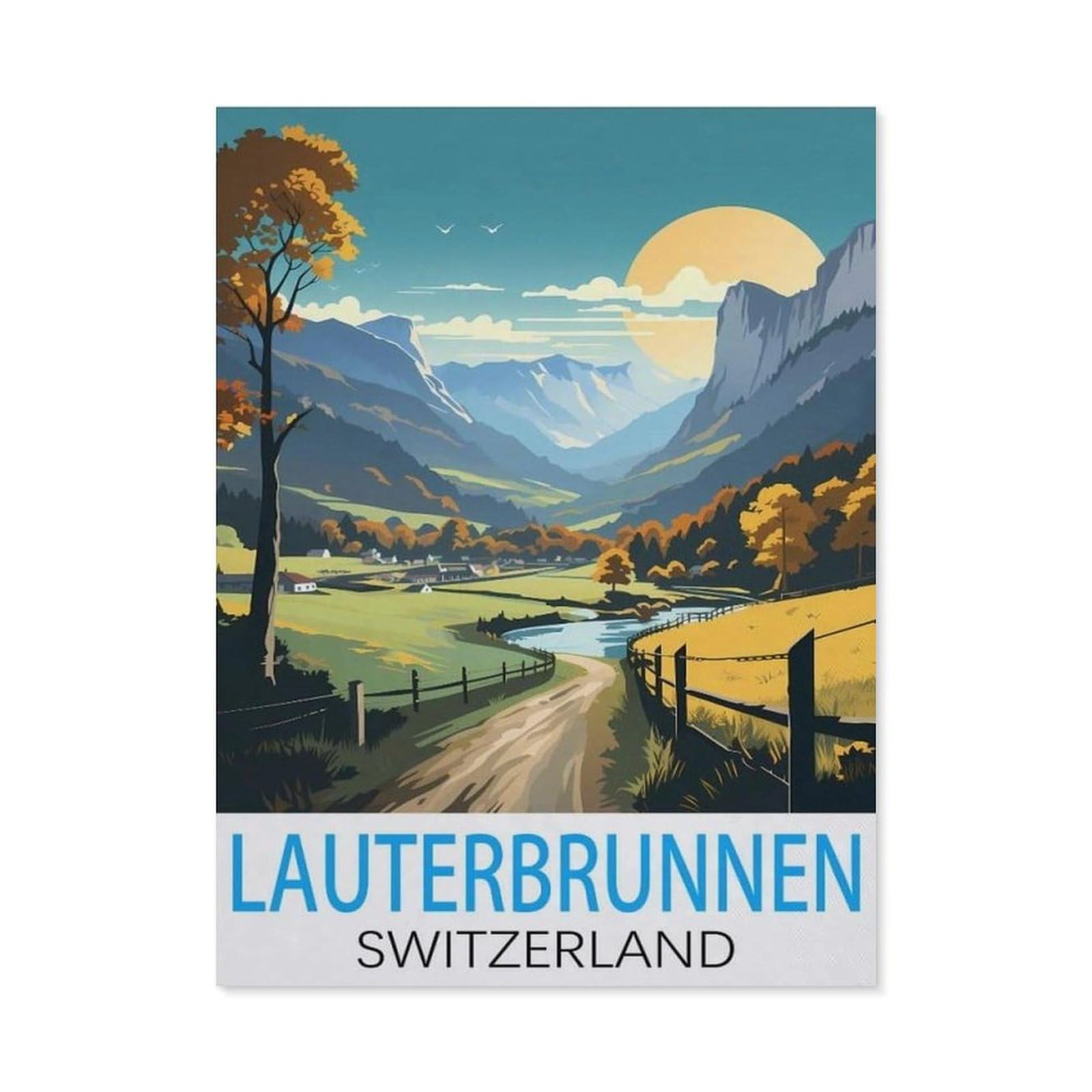 GSBRSNTS Paint by Numbers Kids Beginner，Lauterbrunnen Switzerland Vintage Travel Posters，DIY Acrylic Painting by Numbers Kits with Brushes Acrylic Pigment Home Decoration Brithday Gifts(30x40cm-I12