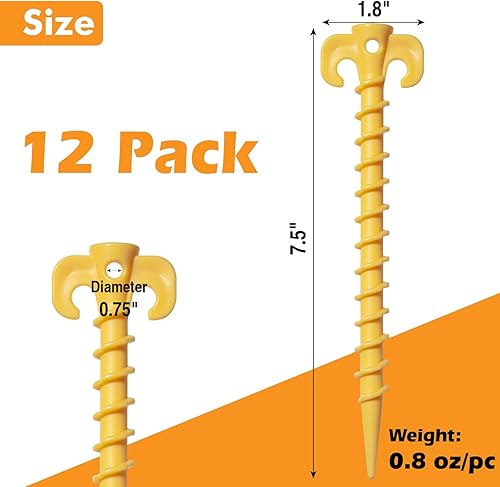 Miniatura 2 de Paquete de 12 estacas para tienda de campaña, estacas para inflables, diseño en espiral resistente de 7.5 pulgadas, estacas de suelo para
