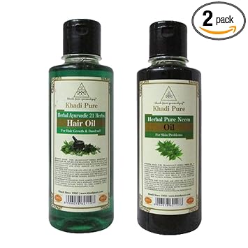 Khadi Pure 21 Herbs & Neem Hair Oil, 210 ml (Pack of 2)