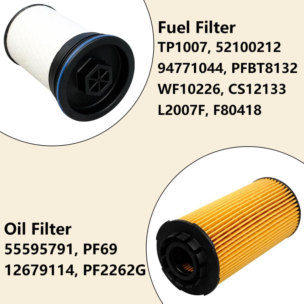 2PCS TP1007 Fuel Filter and 1PCS PF2262G Oil Filter Set Compatible with 2016-2022 Chevy Colorado GMC Canyon Replace TP1007 52100212 CS12133 WF10226 PF2262G 5595791 PF69 12679114